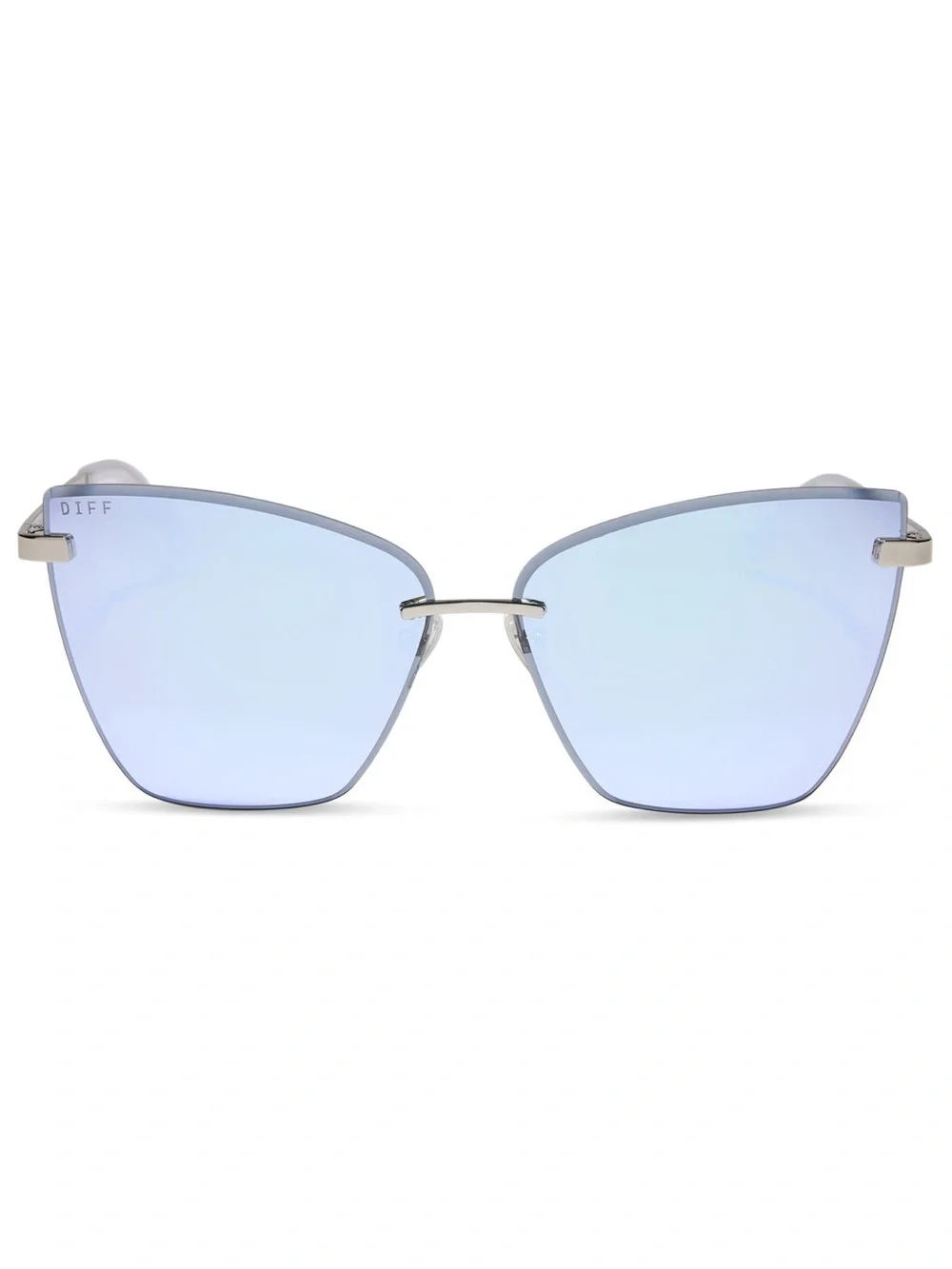 DIFF Becky V Sunglasses Silver Frame Silver Lavender Mirror Lens Rimless NWT